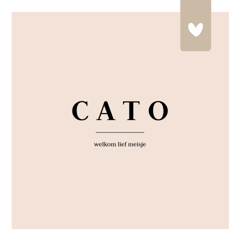 Roze geboortekaartje met bruin label met een hartje