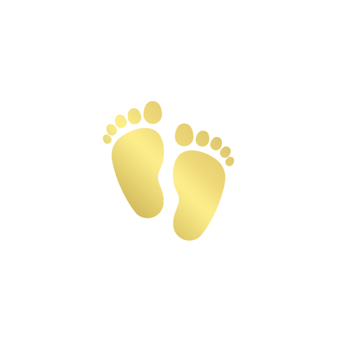 Sluitsticker baby voetjes goudfolie 35 mm | 25 stuks
