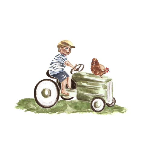 Sluitsticker geboortekaartje tractor met jongen en kip