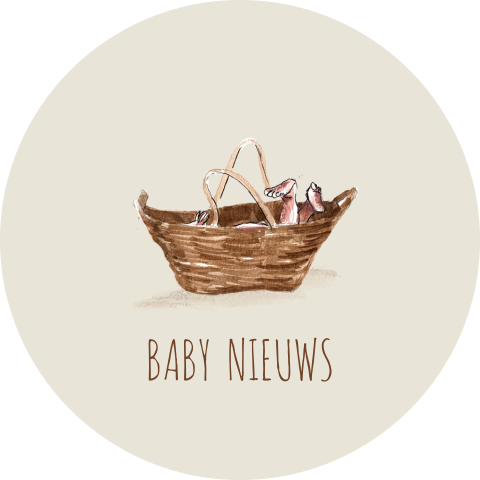 Sticker baby nieuws met getekend mandje en baby
