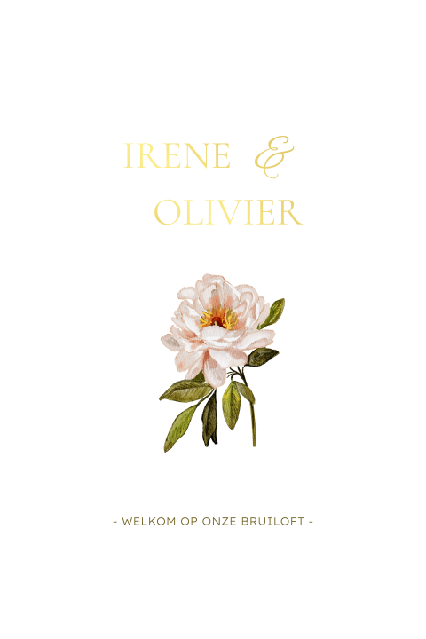 Trouwkaart illustratie bloemen roze groen goudfolie