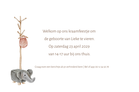 Kraamfeest kaartje kapstok romper roze getekend