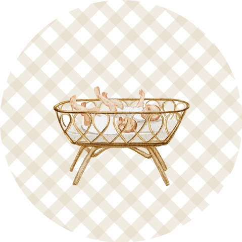 sluitsticker geboorte tweeling wiegje beige ruitjes