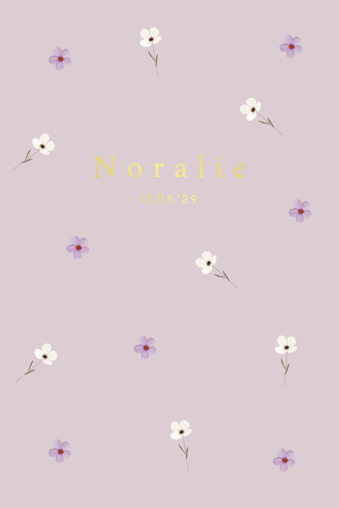 Geboortekaartje bloemen fleurig lila