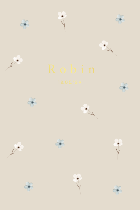 Geboortekaartje getekend met bloemen fleurig lichtblauw