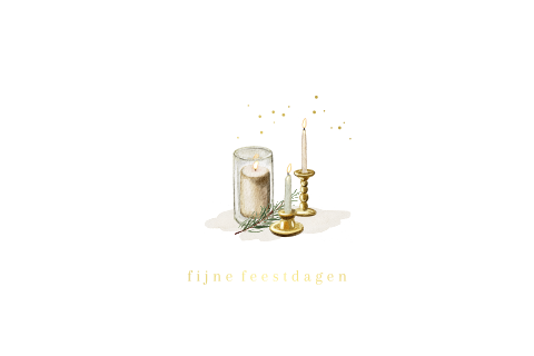 Kerstkaart getekend met kaarsen en kersttak met goudfolie