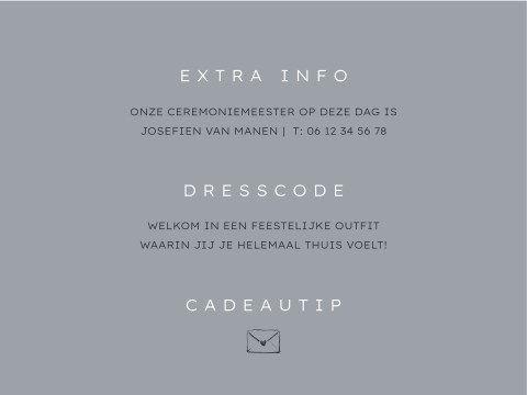 Blauw label gasten extra informatie trouwkaart