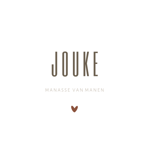 Minimalistisch geboortekaartje voor een jongen met een bruin hartje