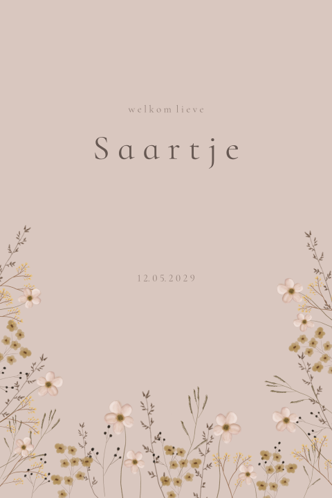 Geboortekaartje handgetekende bloemetjes lila roze meisje