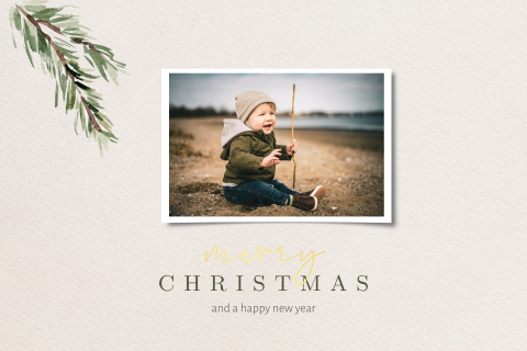 Kerstkaart met eigen foto op een frame en een kersttakje