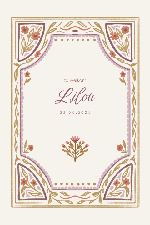 hip geboortekaartje kleurrijk botanisch meisje