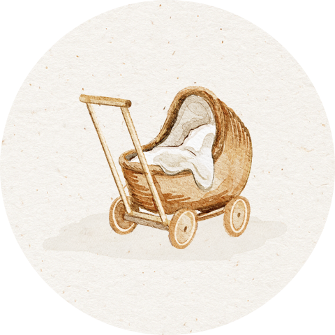 Neutraal beige sluitsticker met rieten wiegje
