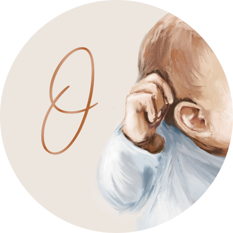 Geschilderd sluitsticker jongen baby olieverf initiaal