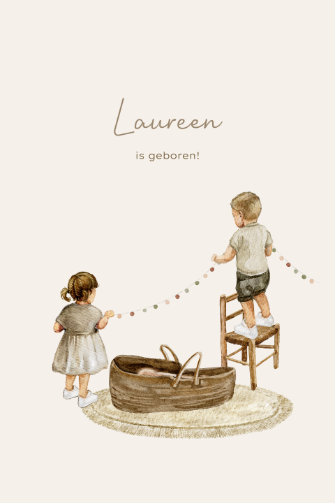 Geboortekaartje meisje zusje aquarel slingers ophangen