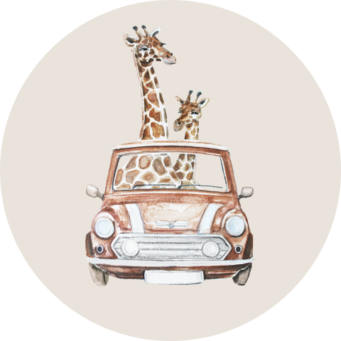 Sluitsticker met giraffen in een minicooper