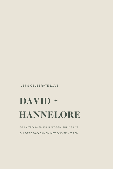 Beige trouwkaart met donkergroene letters minimalistisch modern