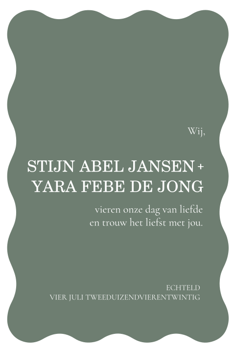 Groene trouwkaart met golvende rand in klassieke stijl
