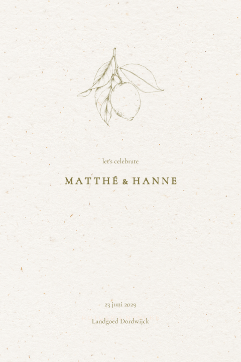 Trouwkaart getekend groen citroenen