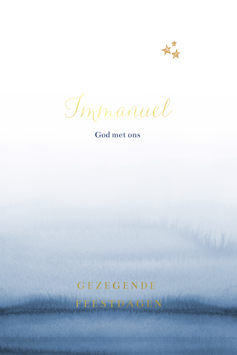 Christelijke kerstkaart blauw waterverf Immanuel goudfolie