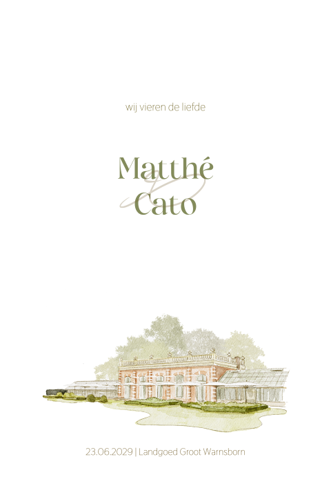 Trouwkaart aquarel getekende locatie groot warnsborn