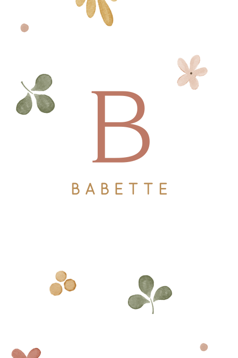 Enkel geboortekaartje meisje met een initiaal en vrolijke bloemen