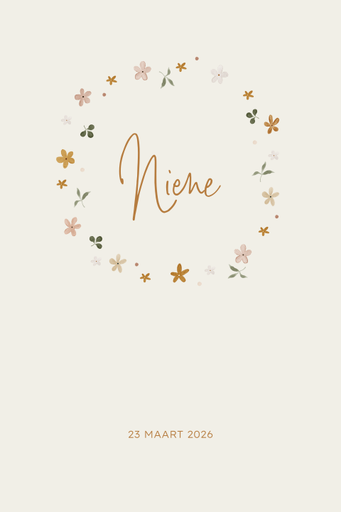 Poster geboorte met bloemenkrans en naam