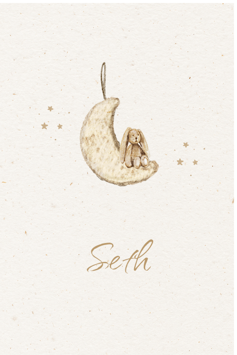 Neutraal beige dubbel raambord met een konijntje op een maan