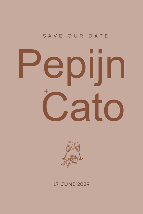 Oudroze save the date met pentekening champagne