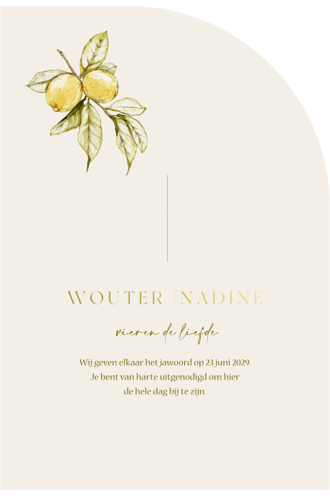 trouwkaart met citroenen in halve boog