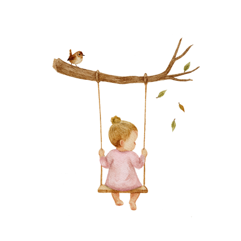 Herfst sluitsticker meisje op schommel en vogel