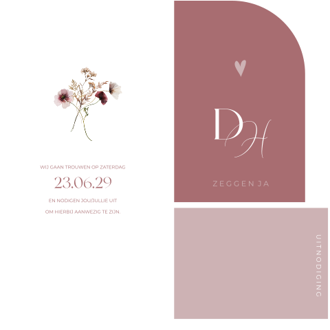 stapelkaart trouwen romantisch bloemen waterverf roze