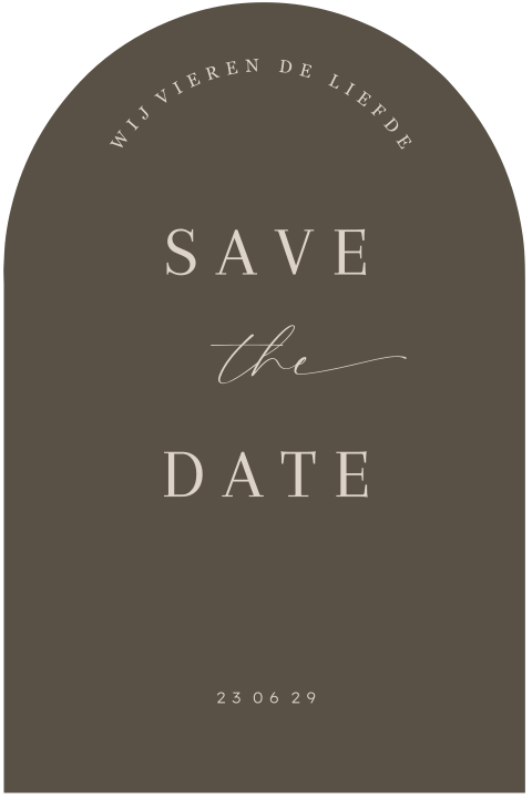 Bruine save the date kaart klassiek boogvorm stijlvol