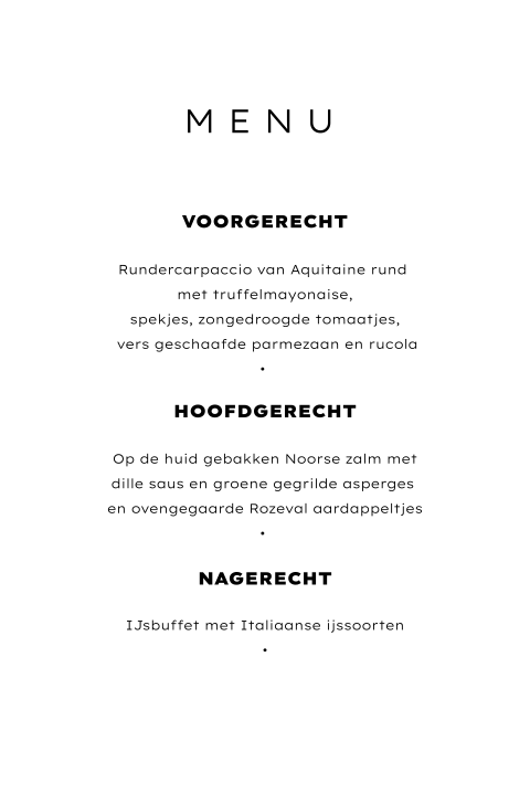 Clean menukaart bruiloft met klassieke uitstraling