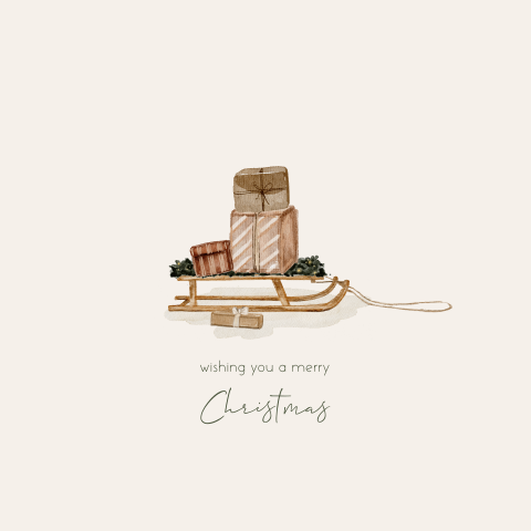 Kerstkaart getekend met illustratie slee cadeautjes