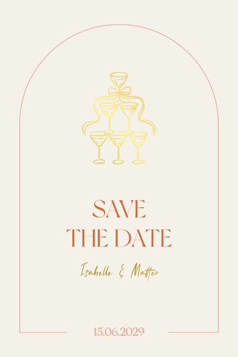 save the datekaart champagneglazen goudfolie