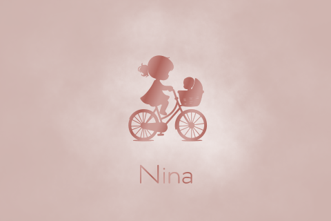 Silhouet geboortekaartje meisje met zusje op fiets in hoogglans