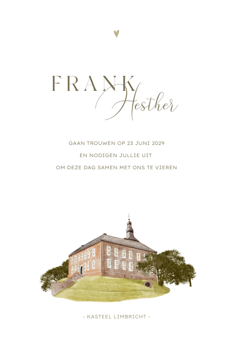 Trouwkaart met trouwlocatie illustratie kasteel limbricht