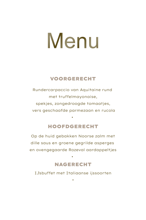 Menukaart bruiloft in hoogglans modern en strak