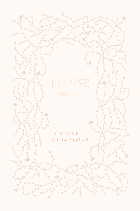 Geboortekaart bloemen rand rose goudfolie