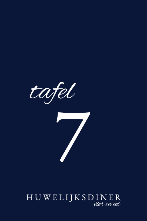 Tafelnummer bruiloft diner donkerblauw