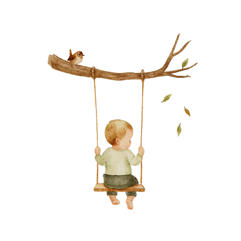 Herfst sluitsticker jongen op schommel en vogel