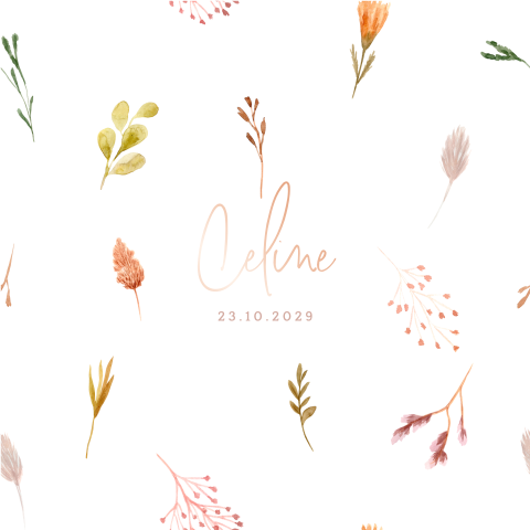 Enkel geboortekaartje voor meisje met bloemen in roze en oranje kleur