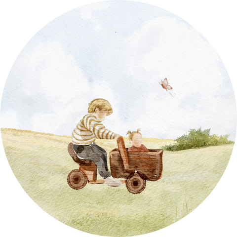 Sluitsticker geboortekaartje zusje met broer op fiets