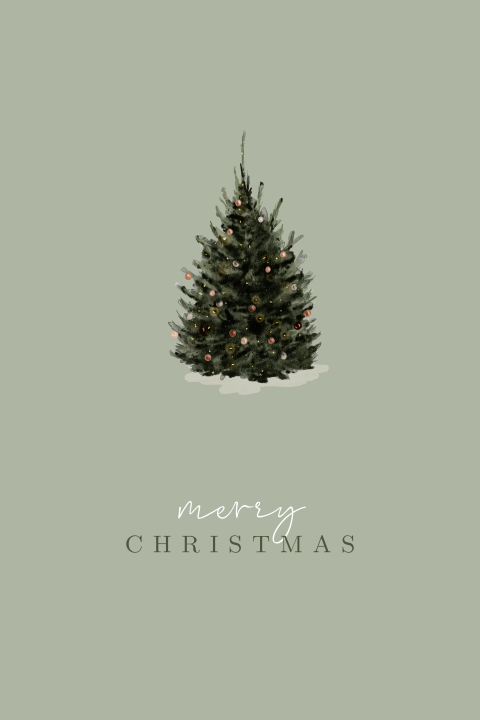 Groene kerstkaart met ronde hoeken en getekende kerstboom