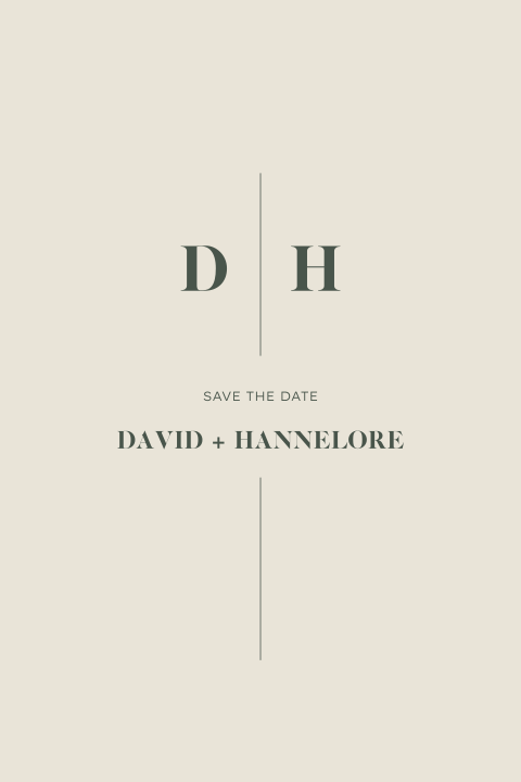 Save the date beige donkergroen initialen minimalistisch