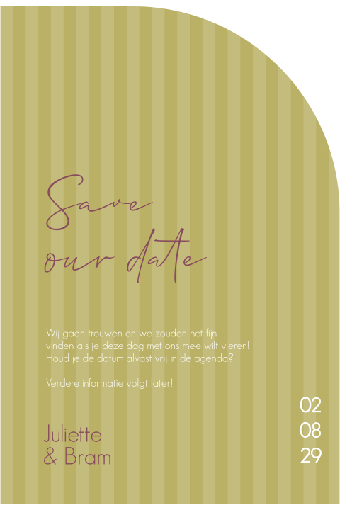 save the date kaart halve boog groene strepen met aubergine
