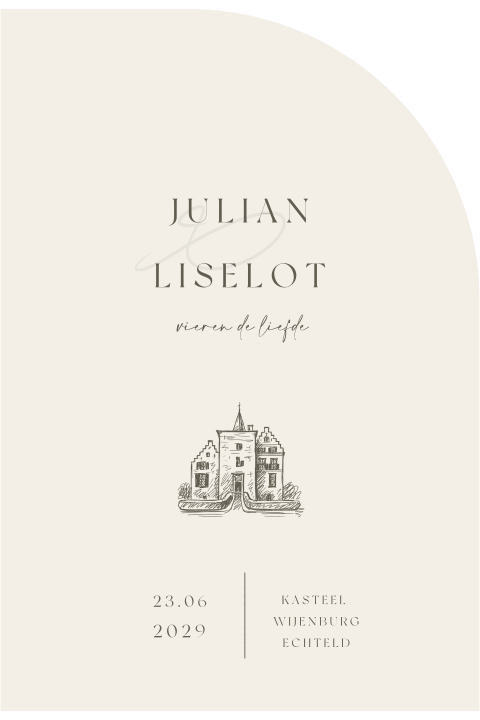 trouwkaart met trouwlocatie wijenburg halve boog