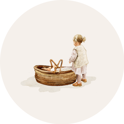sticker zusje bij baby met wiegje
