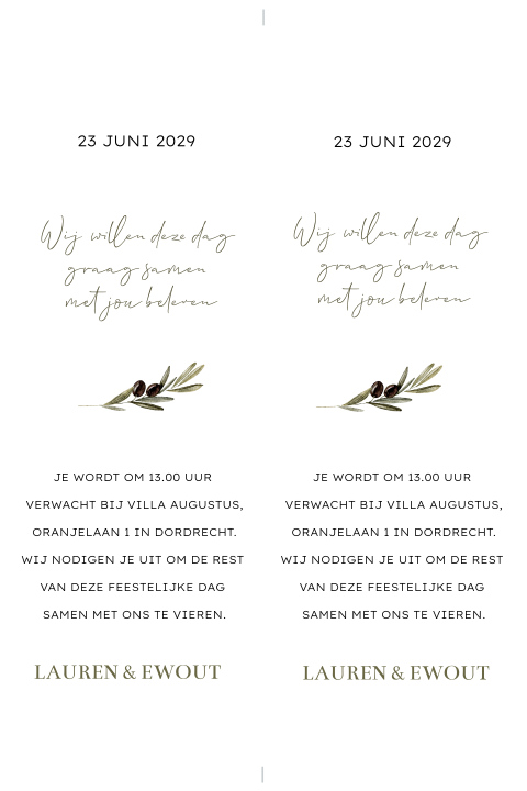 Dagprogramma kaartjes DIY met extra info trouwdag