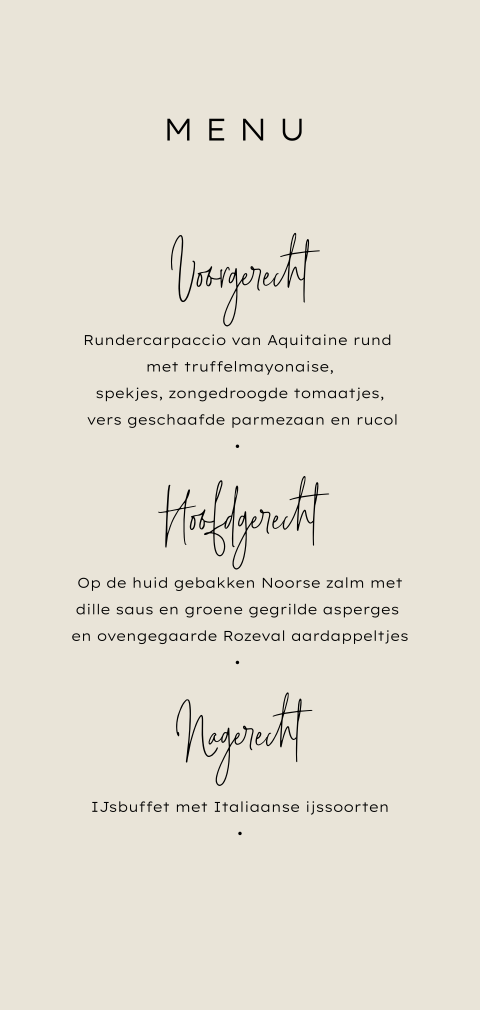 Creme menukaart bruiloft met handgeschreven lettertype